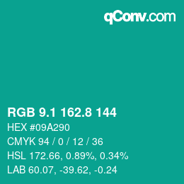 カラーコード: RGB 9.1 162.8 144 | qconv.com