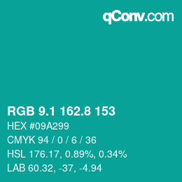 カラーコード: RGB 9.1 162.8 153 | qconv.com