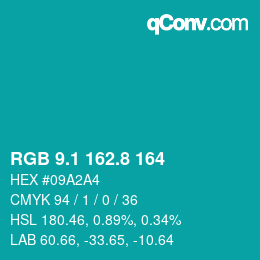 カラーコード: RGB 9.1 162.8 164 | qconv.com