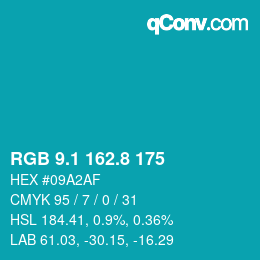 カラーコード: RGB 9.1 162.8 175 | qconv.com
