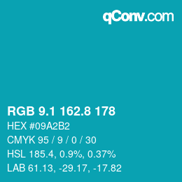カラーコード: RGB 9.1 162.8 178 | qconv.com