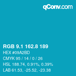 カラーコード: RGB 9.1 162.8 189 | qconv.com
