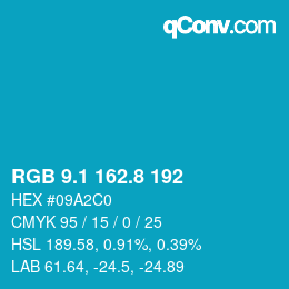 カラーコード: RGB 9.1 162.8 192 | qconv.com