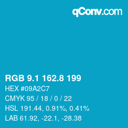 カラーコード: RGB 9.1 162.8 199 | qconv.com