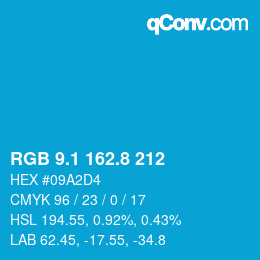 カラーコード: RGB 9.1 162.8 212 | qconv.com