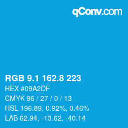 Color code: RGB 9.1 162.8 223 | qconv.com