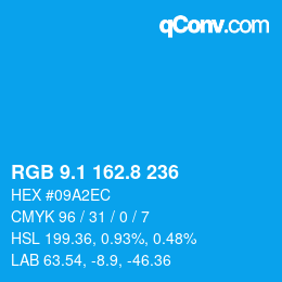 Color code: RGB 9.1 162.8 236 | qconv.com