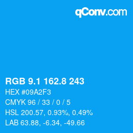 カラーコード: RGB 9.1 162.8 243 | qconv.com