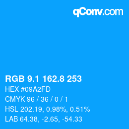 カラーコード: RGB 9.1 162.8 253 | qconv.com