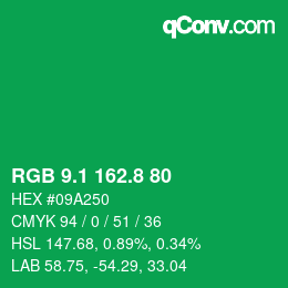 カラーコード: RGB 9.1 162.8 80 | qconv.com