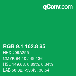 カラーコード: RGB 9.1 162.8 85 | qconv.com