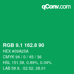 カラーコード: RGB 9.1 162.8 90 | qconv.com