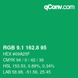 カラーコード: RGB 9.1 162.8 95 | qconv.com