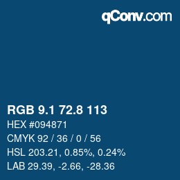 カラーコード: RGB 9.1 72.8 113 | qconv.com