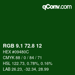 カラーコード: RGB 9.1 72.8 12 | qconv.com