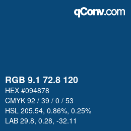 Color code: RGB 9.1 72.8 120 | qconv.com