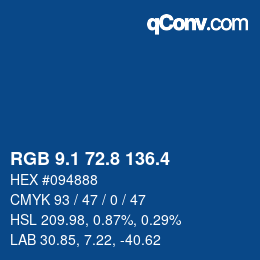 カラーコード: RGB 9.1 72.8 136.4 | qconv.com