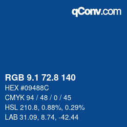 カラーコード: RGB 9.1 72.8 140 | qconv.com