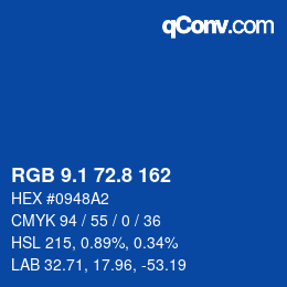 カラーコード: RGB 9.1 72.8 162 | qconv.com
