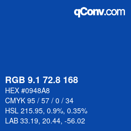 カラーコード: RGB 9.1 72.8 168 | qconv.com