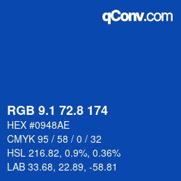 カラーコード: RGB 9.1 72.8 174 | qconv.com