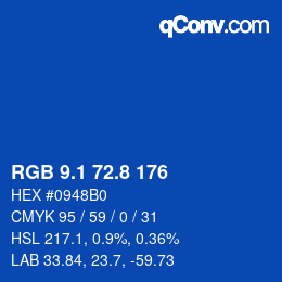 カラーコード: RGB 9.1 72.8 176 | qconv.com