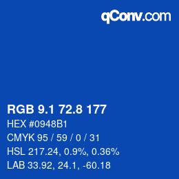 カラーコード: RGB 9.1 72.8 177 | qconv.com