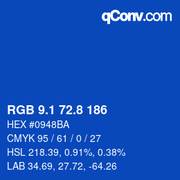 カラーコード: RGB 9.1 72.8 186 | qconv.com
