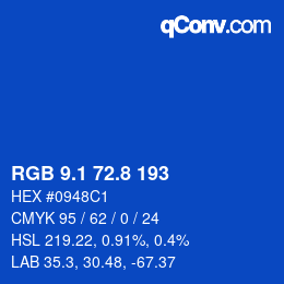 カラーコード: RGB 9.1 72.8 193 | qconv.com