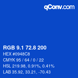 カラーコード: RGB 9.1 72.8 200 | qconv.com