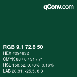 カラーコード: RGB 9.1 72.8 50 | qconv.com