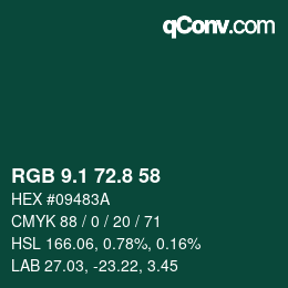 Color code: RGB 9.1 72.8 58 | qconv.com