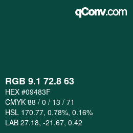 Color code: RGB 9.1 72.8 63 | qconv.com