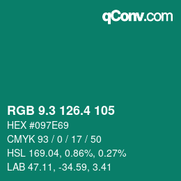 カラーコード: RGB 9.3 126.4 105 | qconv.com