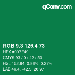 カラーコード: RGB 9.3 126.4 73 | qconv.com