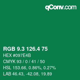 カラーコード: RGB 9.3 126.4 75 | qconv.com