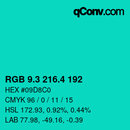 カラーコード: RGB 9.3 216.4 192 | qconv.com