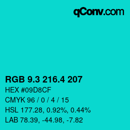カラーコード: RGB 9.3 216.4 207 | qconv.com