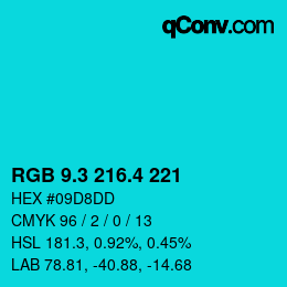 カラーコード: RGB 9.3 216.4 221 | qconv.com