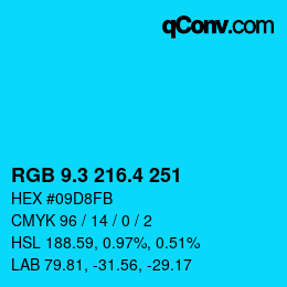 カラーコード: RGB 9.3 216.4 251 | qconv.com