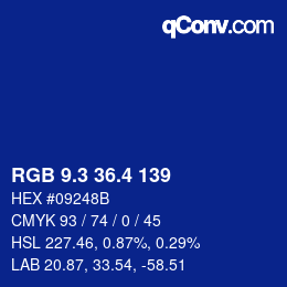 カラーコード: RGB 9.3 36.4 139 | qconv.com