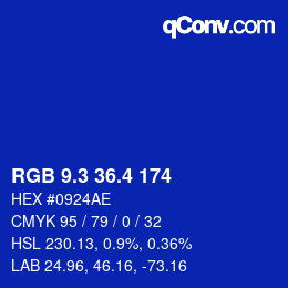 カラーコード: RGB 9.3 36.4 174 | qconv.com