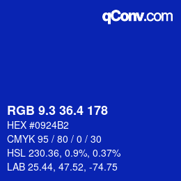 カラーコード: RGB 9.3 36.4 178 | qconv.com