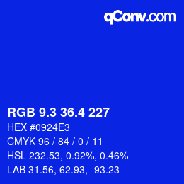 カラーコード: RGB 9.3 36.4 227 | qconv.com