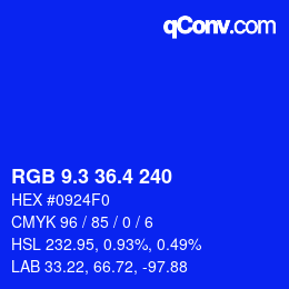 カラーコード: RGB 9.3 36.4 240 | qconv.com