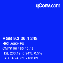 カラーコード: RGB 9.3 36.4 248 | qconv.com