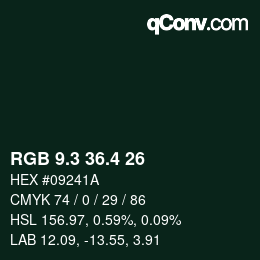 カラーコード: RGB 9.3 36.4 26 | qconv.com