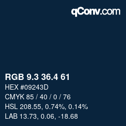 カラーコード: RGB 9.3 36.4 61 | qconv.com