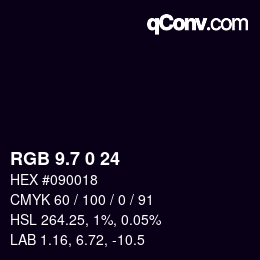 カラーコード: RGB 9.7 0 24 | qconv.com