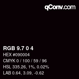 カラーコード: RGB 9.7 0 4 | qconv.com